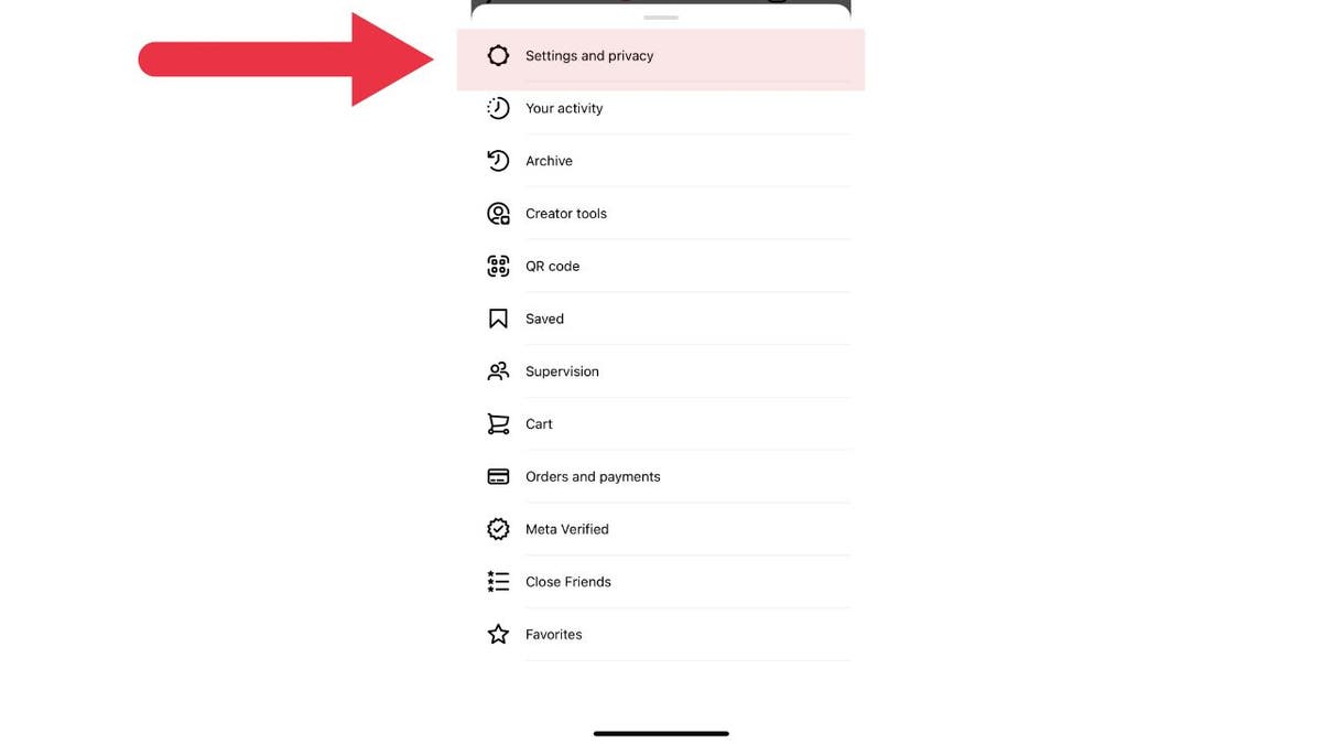 Choose settings and privacy in Instagram