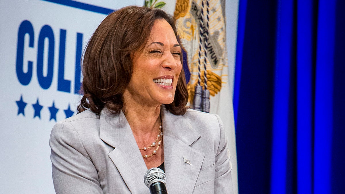 Harris smiles at Virginia college tour stop