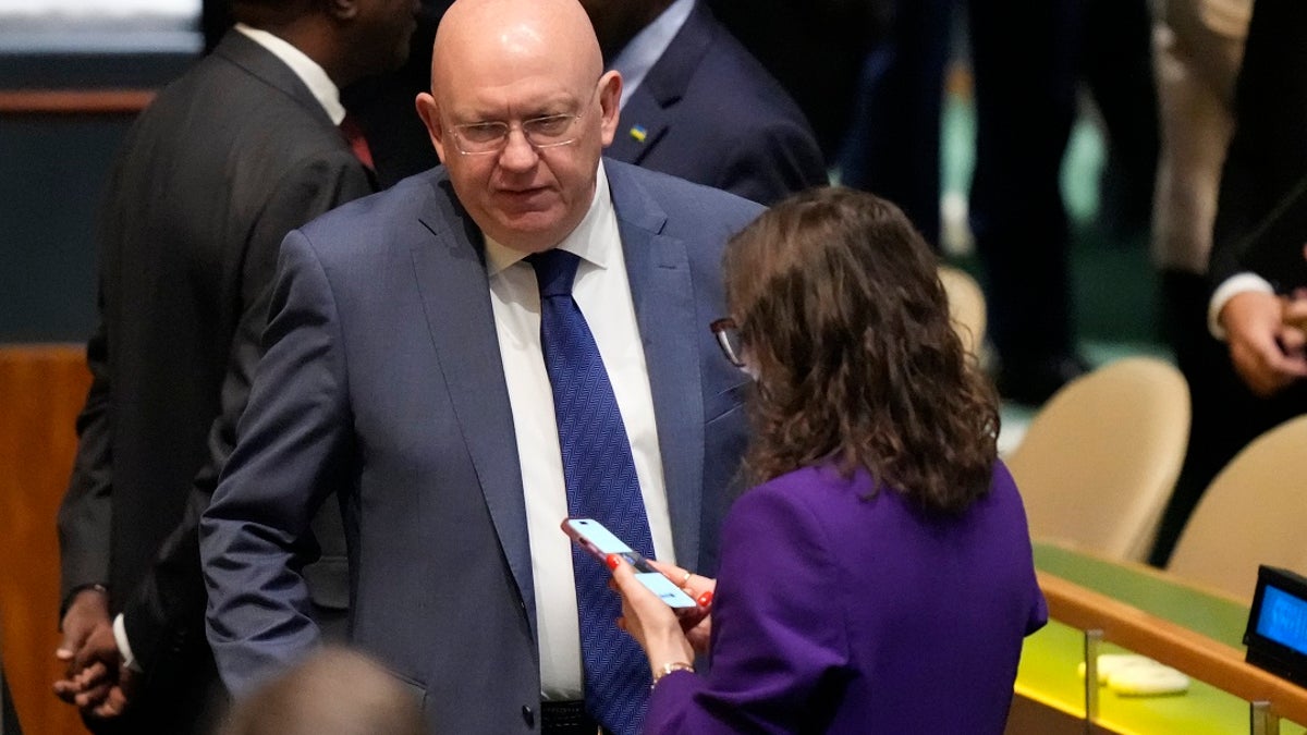 Russian Ambassador to the United Nations Vassily Nebenzia seen standing at the U.N Security Council floor