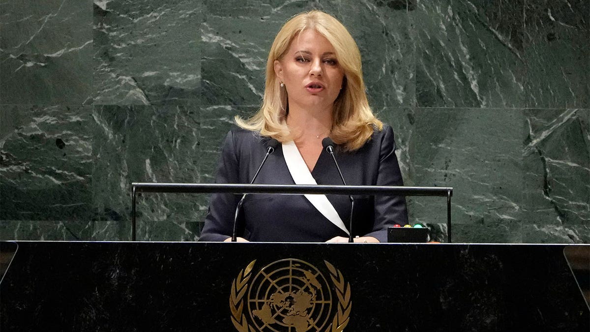 Slovakia's President Zuzana Caputova speaks at U.N. General Assembly