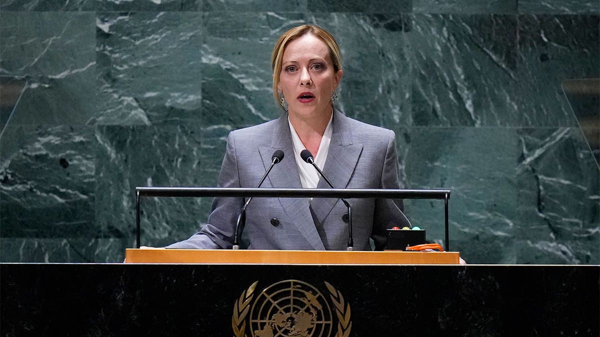 Italy's Prime Minister Giorgia Meloni addresses the United Nations General Assembly