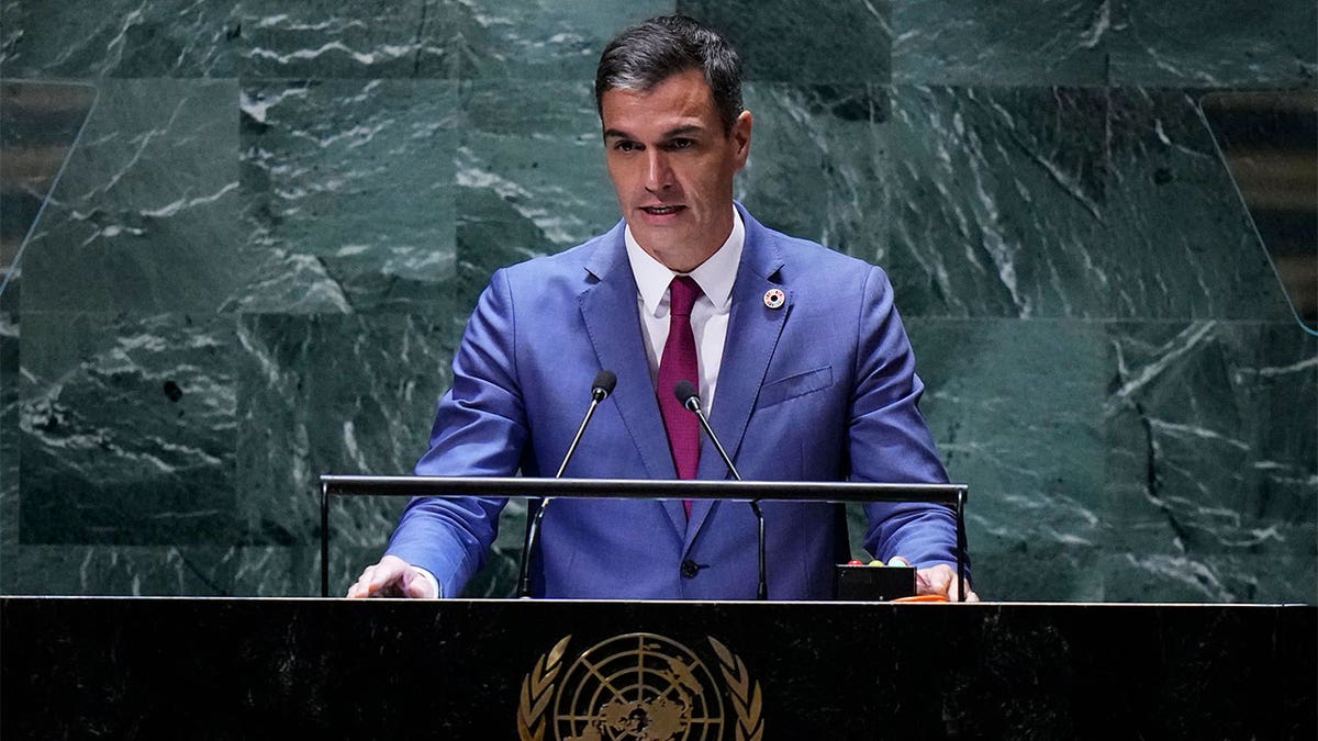 Spain's President Pedro Sanchez addresses the United Nations General Assembly