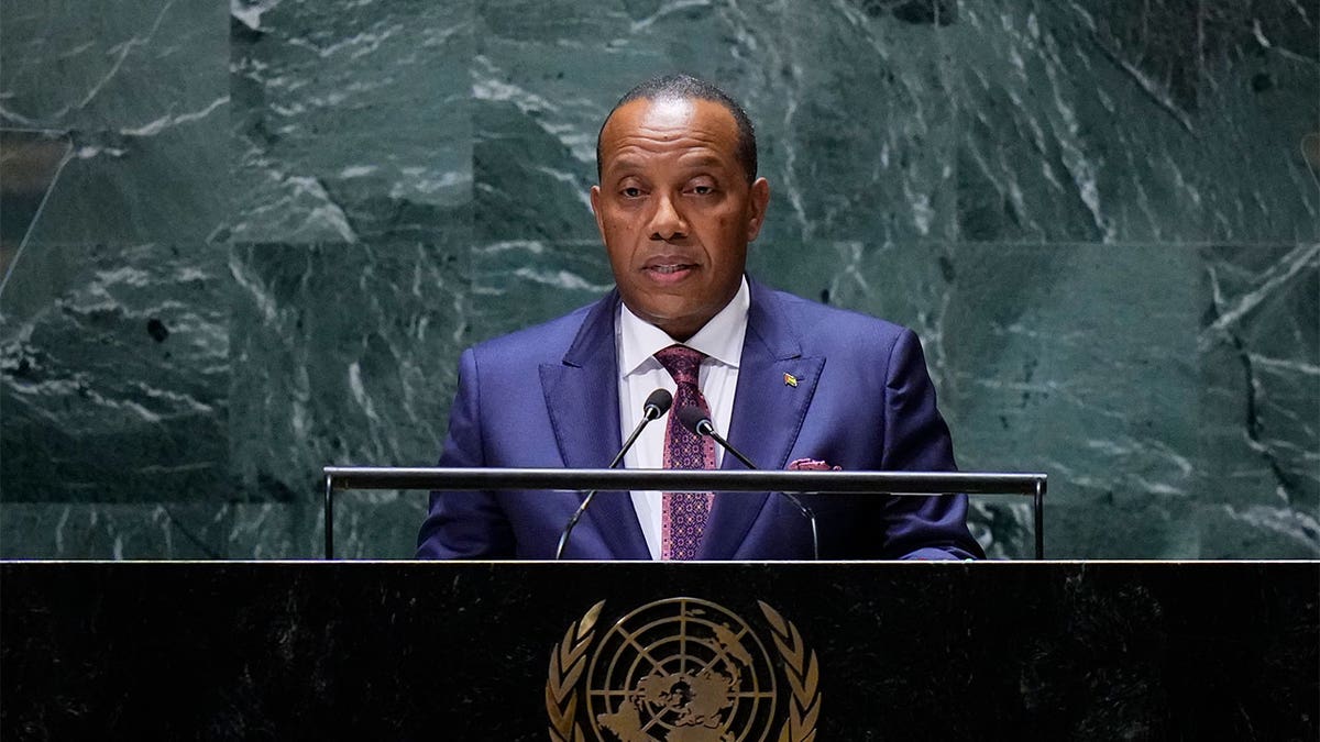 Prime Minister of Sao Tome and Principe Patrice Emery Trovoada addresses the 78th session of the United Nations General Assembly