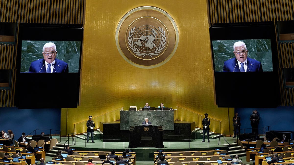 Palestinian President Mahmoud Abbas addresses the United Nations General Assembly