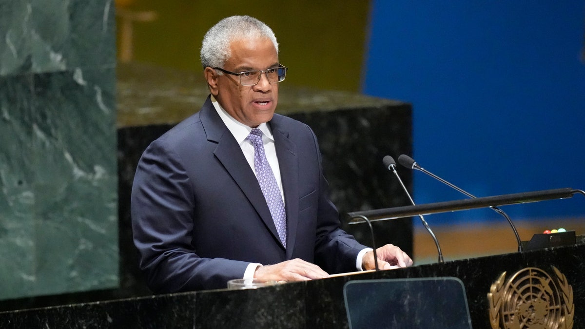 Belize Foreign Minister Eamon Courtenay addresses the 78th session of the United Nations General Assembly, Saturday, in New York City.