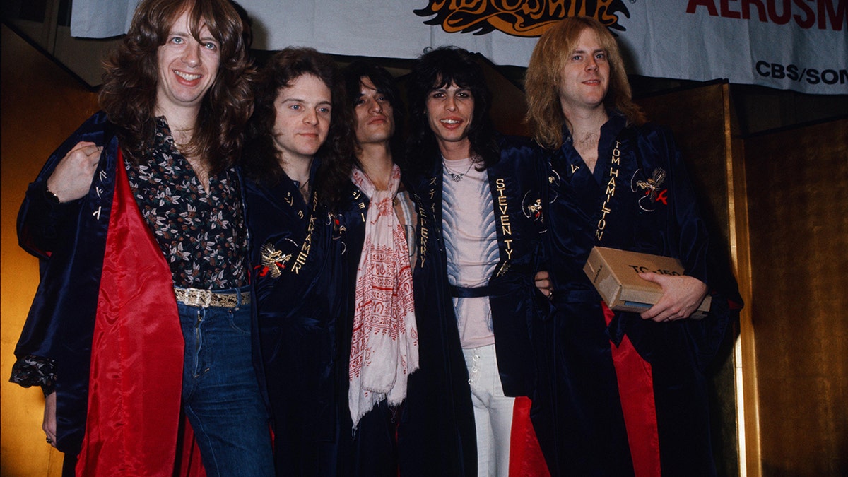 Brad Whitford, Joey Kramer, Joe Perry, Tom Hamiton, Steven Tyler. in the late 1970s