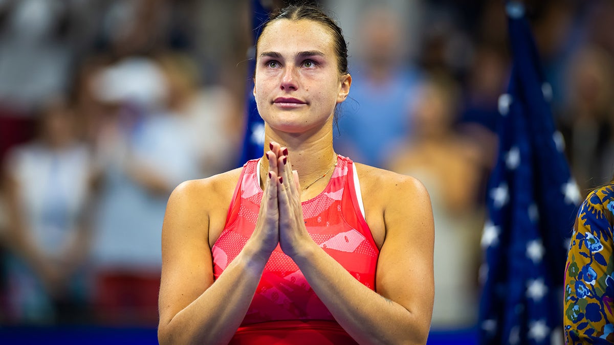 Aryna Sabalenka excited during the ceremony