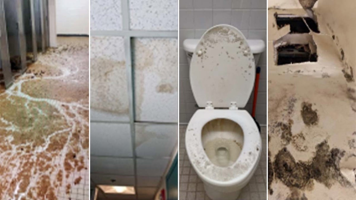 Poor conditions in military barracks shown in four photo tiles
