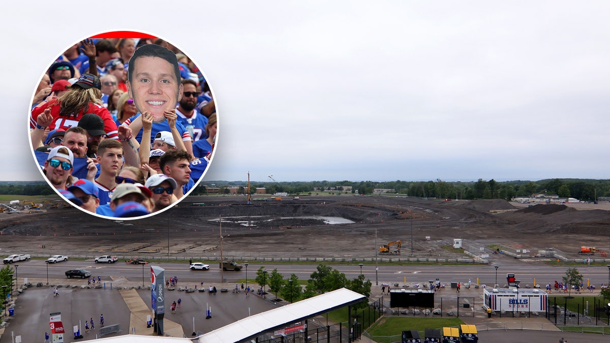 Fans in an inset with the new Bills stadium