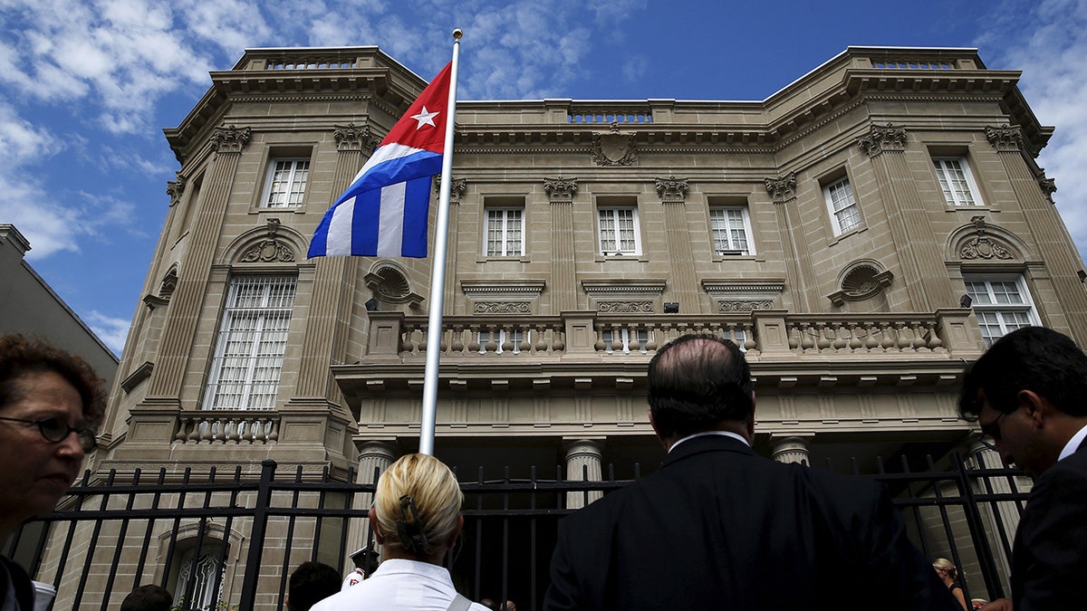 Cuban flag outside embassy