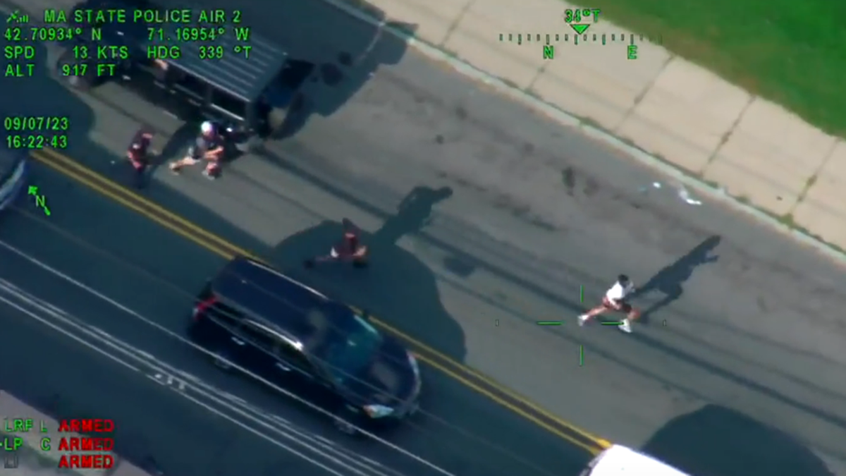 Massachusetts State Police aerial video shows arrest of dirt bike rider