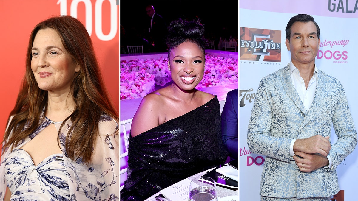 Split screen of Drew Barrymore, Jennifer Hudson and Jerry O'Connell