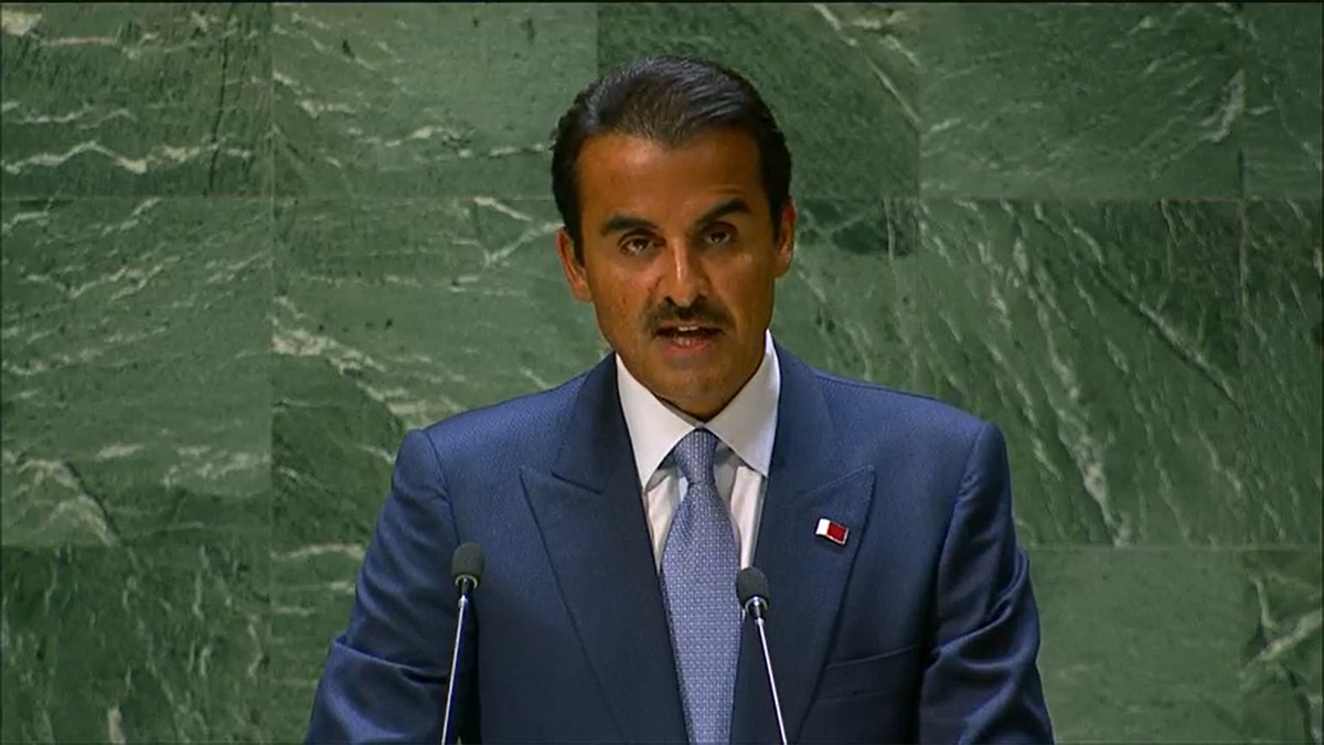 Emir Sheikh Tamim addressing the world leaders.