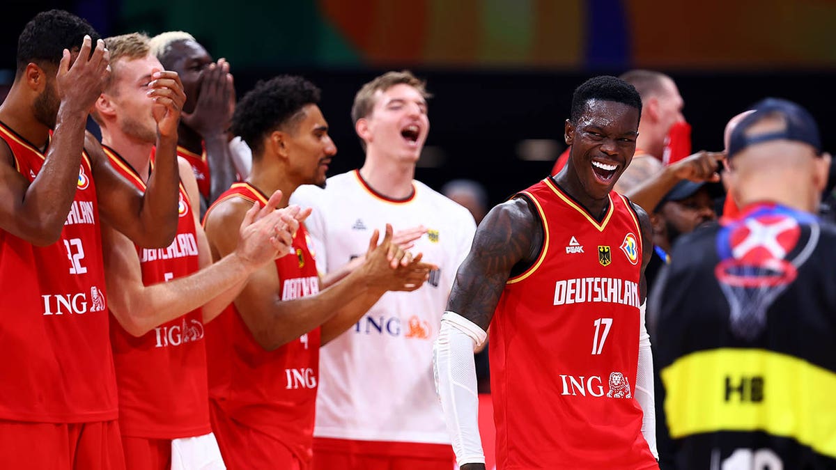 Germany celebrates after winning FIBA World Cup game