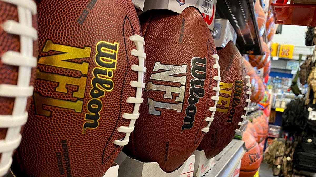 Football displayed in a sports store