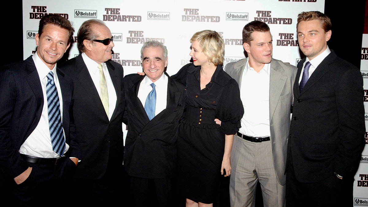 Mark Wahlberg, Jack Nicholson, Martin Scorsese, Vera Farmiga, Matt Damon, and Leonardo DiCaprio posing together