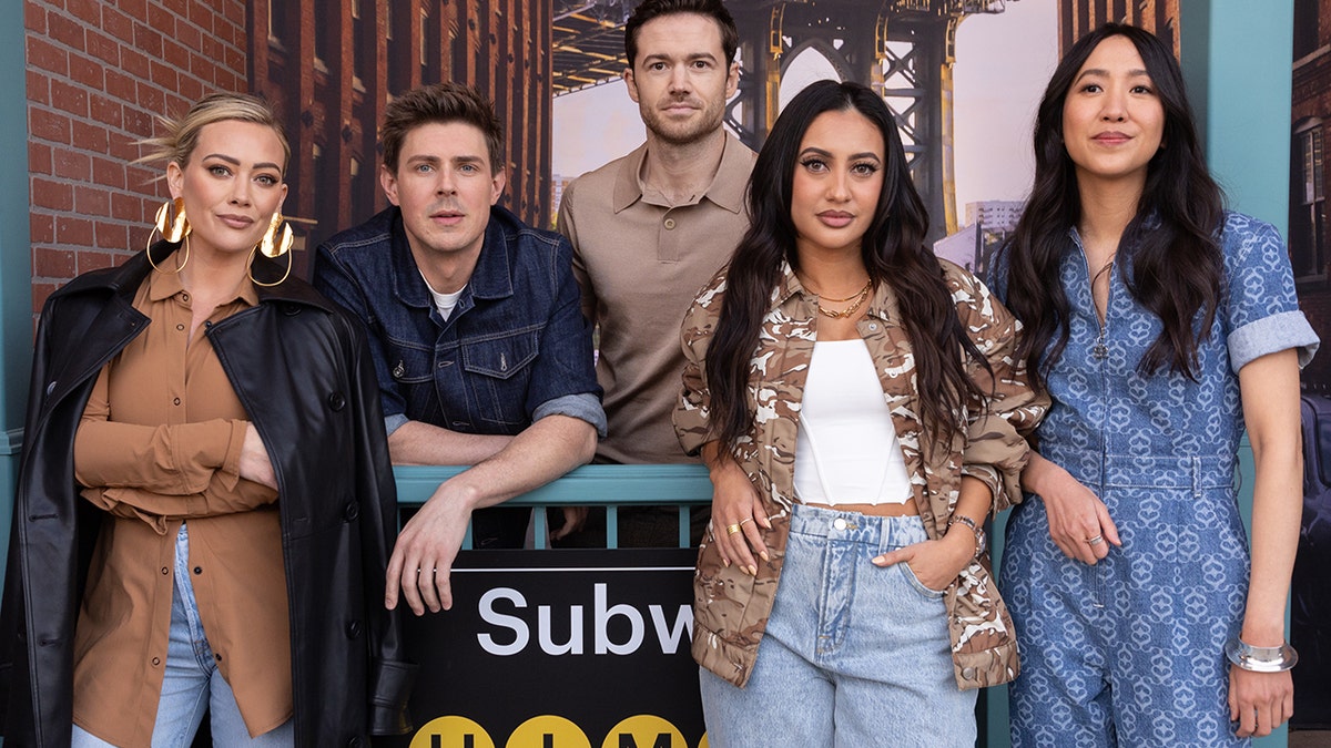 (L-R) Hilary Duff, Chris Lowell, Tom Ainsley, Francia Raisa, and Tien Tran pose together