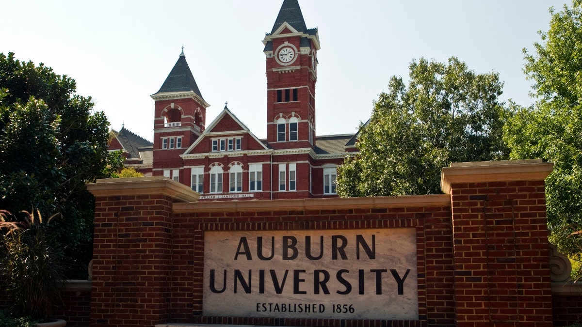 A general view of an Auburn University sign with Samford Hall in the background on campus of Auburn University on September 22, 2012 in Auburn, Alabama.