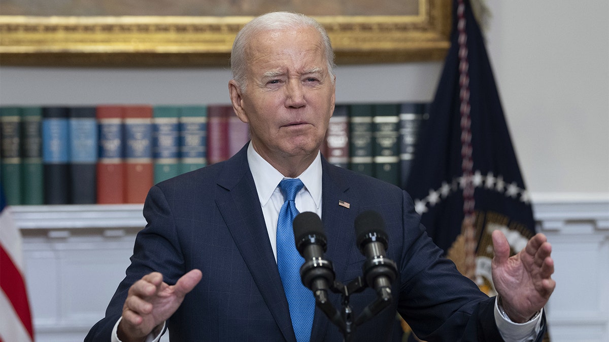 President Joe Biden at lectern in White House