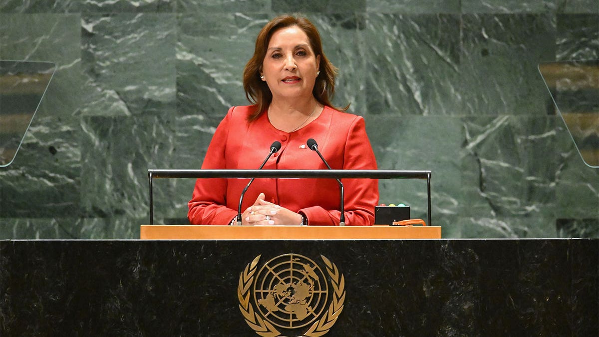 Peruvian President Dina Boluarte addresses the UN general assembly