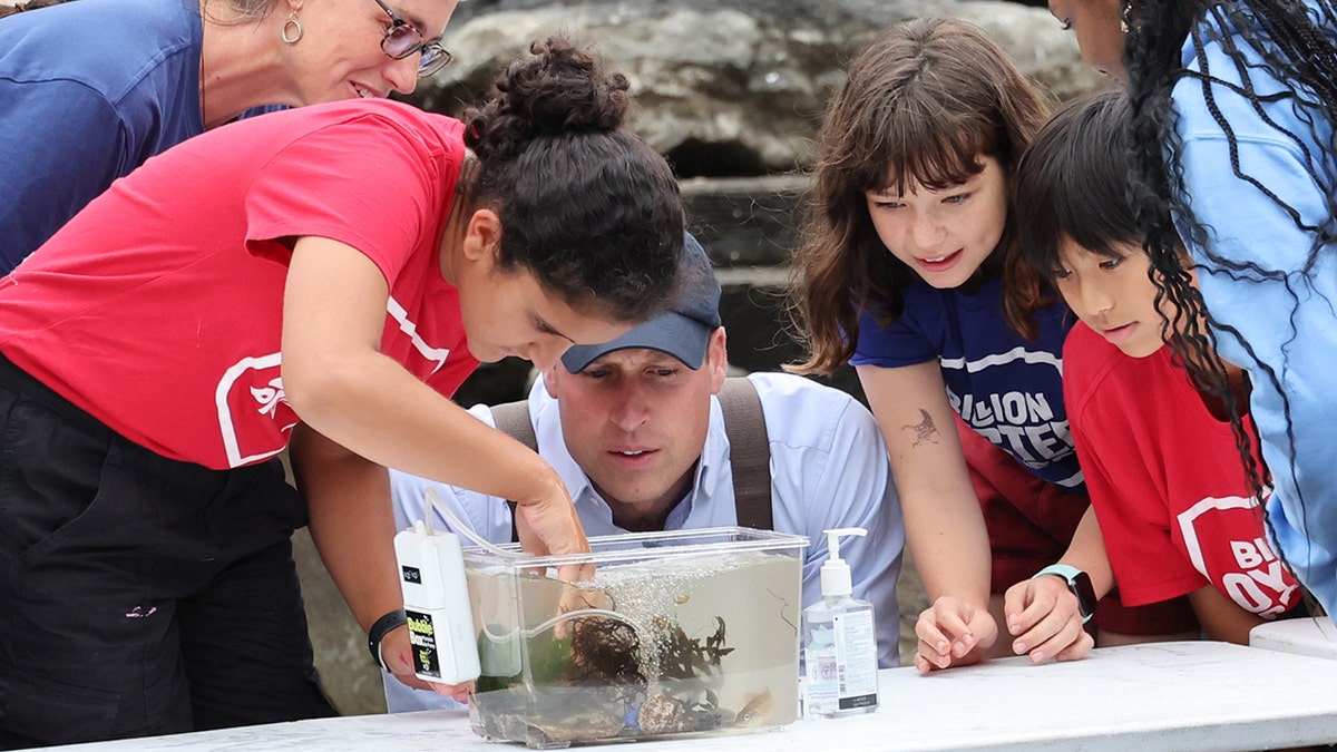 Prince William with children at the Billion Oyster Project