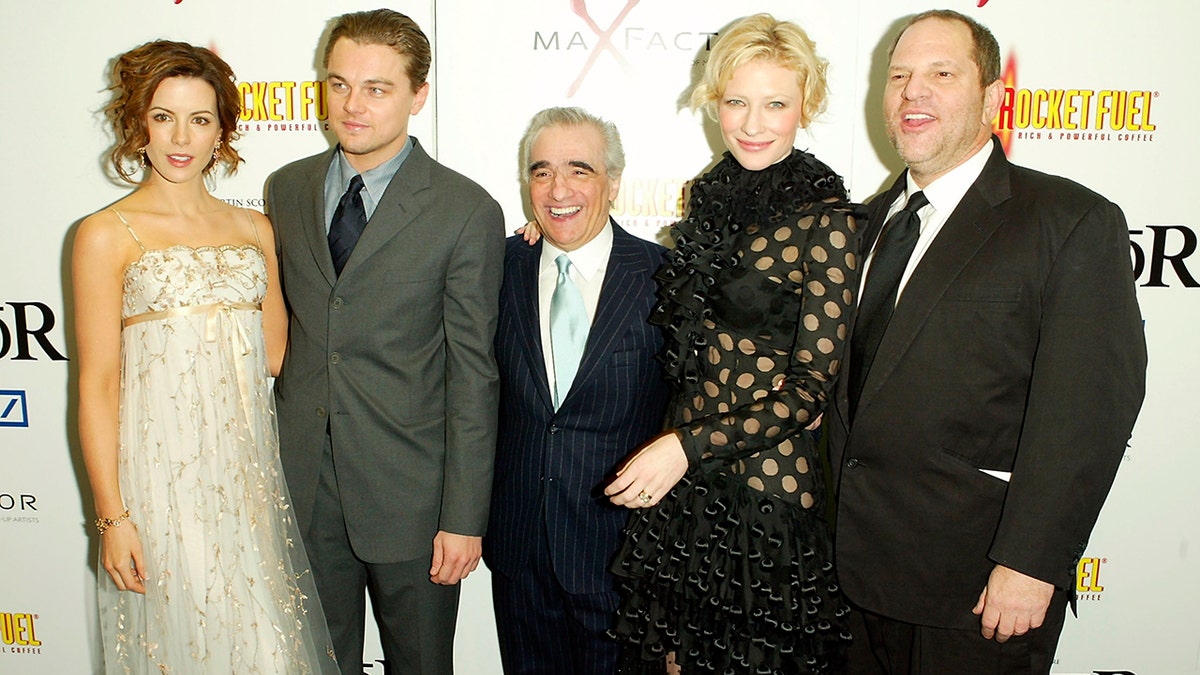 Kate Beckinsale, Leonardo DiCaprio, director Martin Scorsese, actress Cate Blanchett pose together