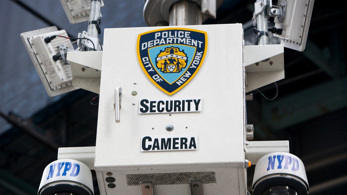 CLose up of a New York Police Department CCTV camera at Time Square in New York City