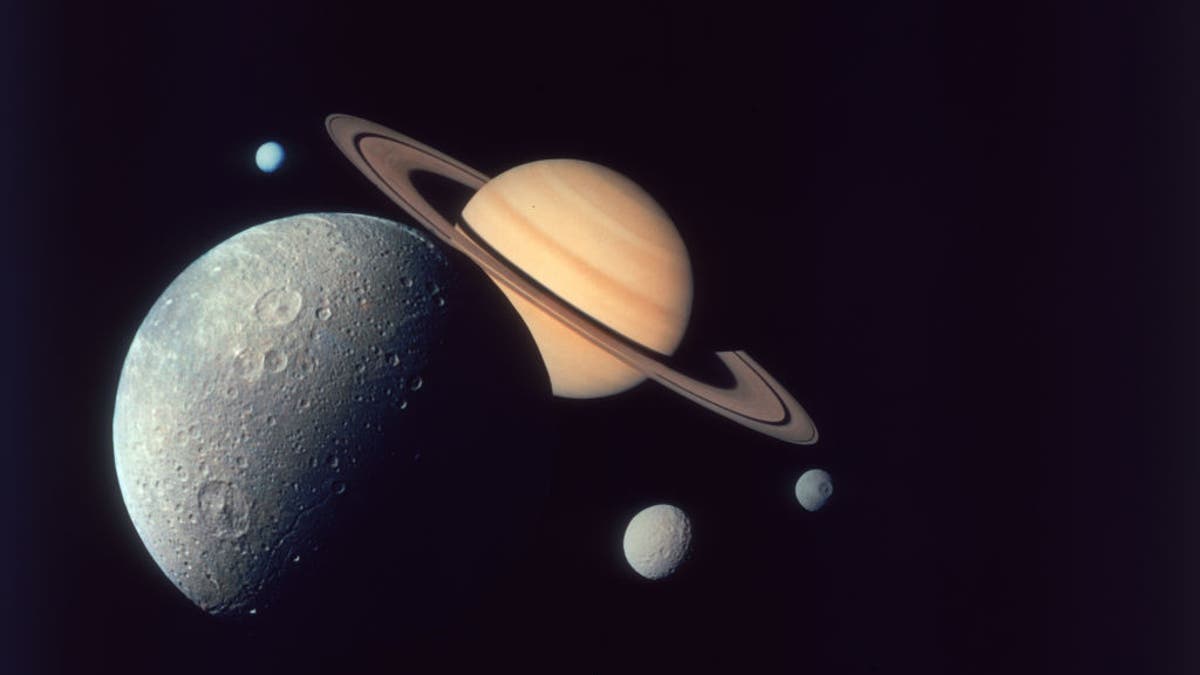 Moons surrounding Saturn