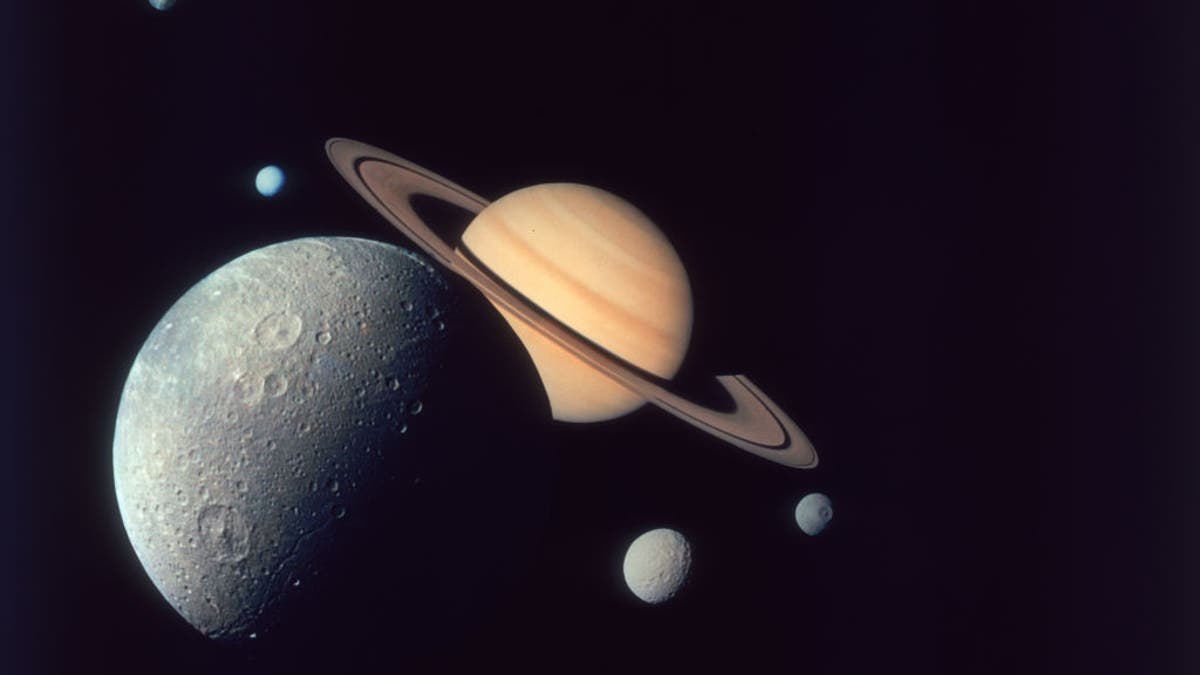 Moons surrounding Saturn