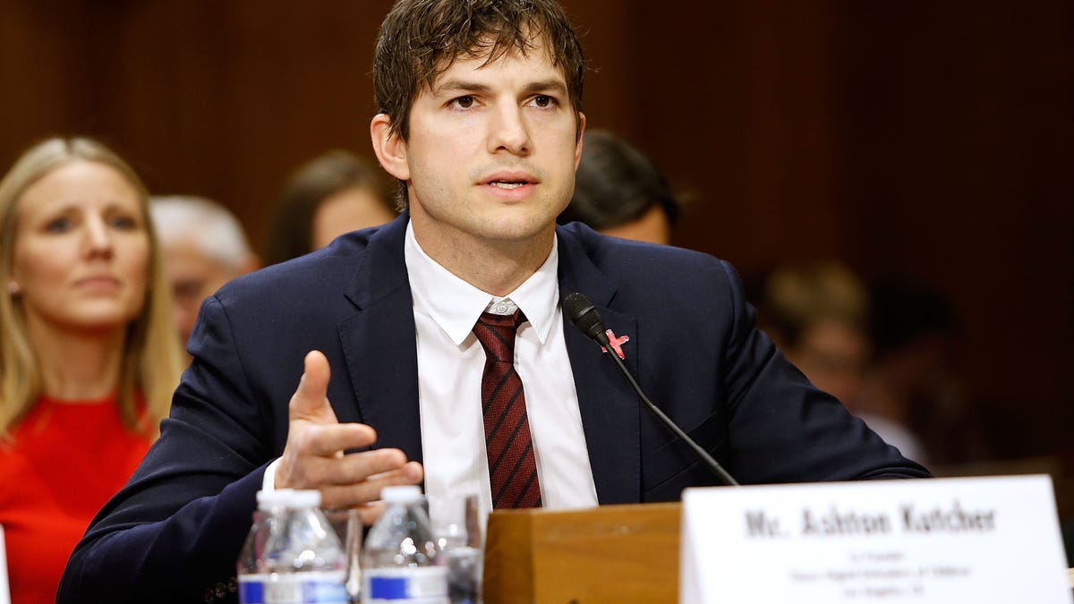 ashton kutcher speaking during senate foreign relations hearing