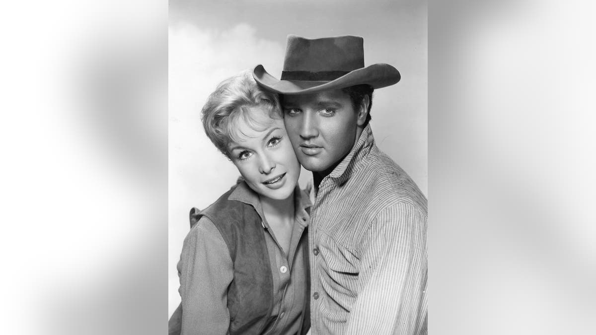 Barbara Eden and Elvis Presley in publicity portrait for the film Flaming Star