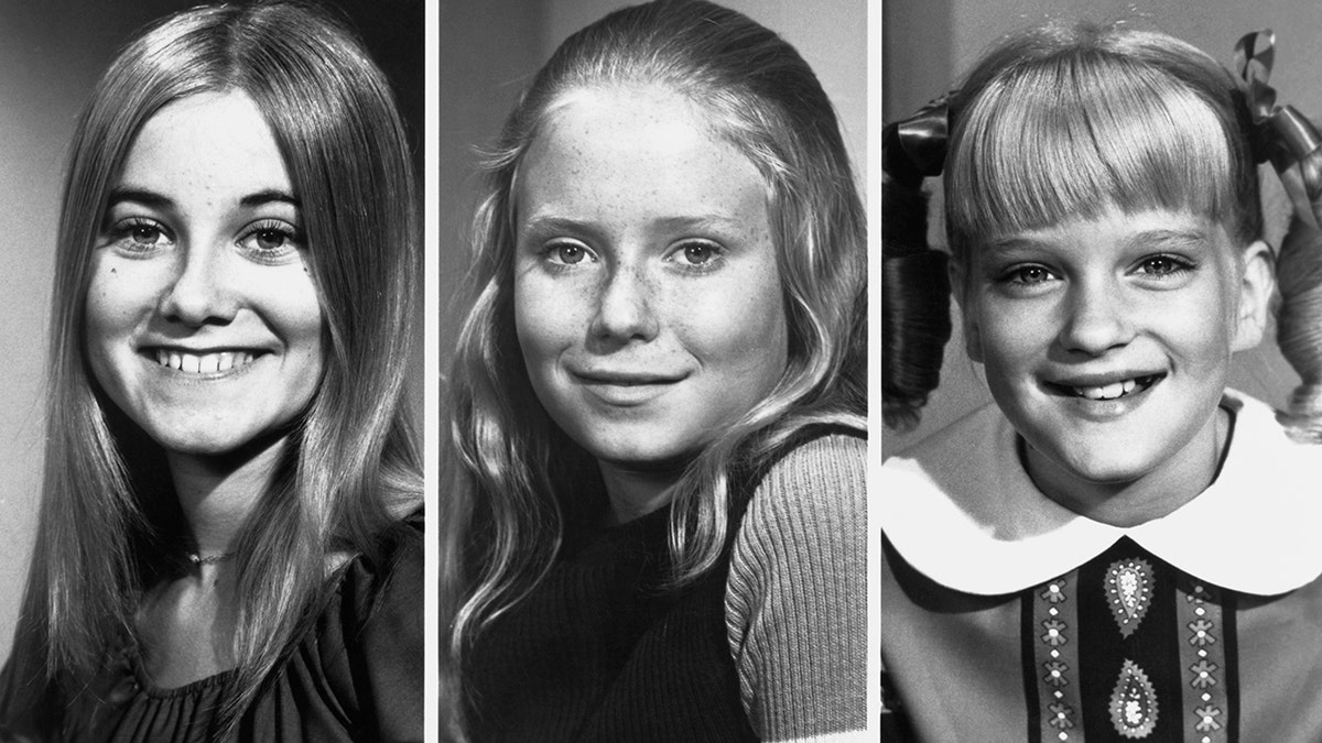 a split side-by-side image of the Brady girls