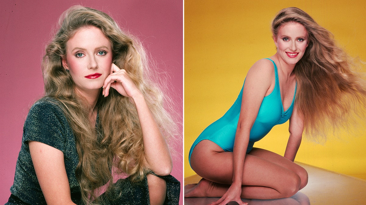 A split side-by-side image of Eve Plumb in a glamour shot