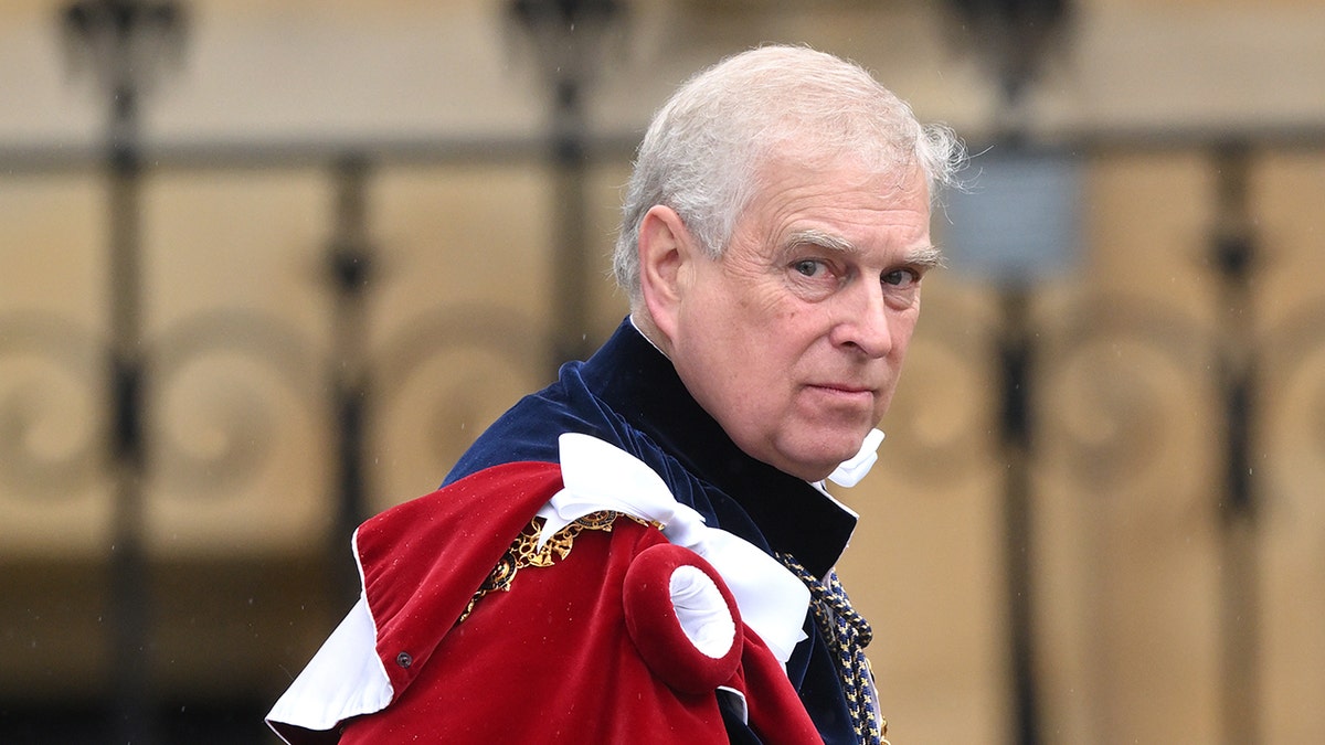 A close-up of Prince Andrew in royal garb