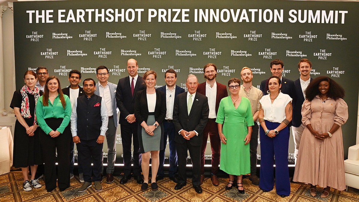 Prince William smiling next to Michael Bloomberg and finalists of this years Earthshot Prize