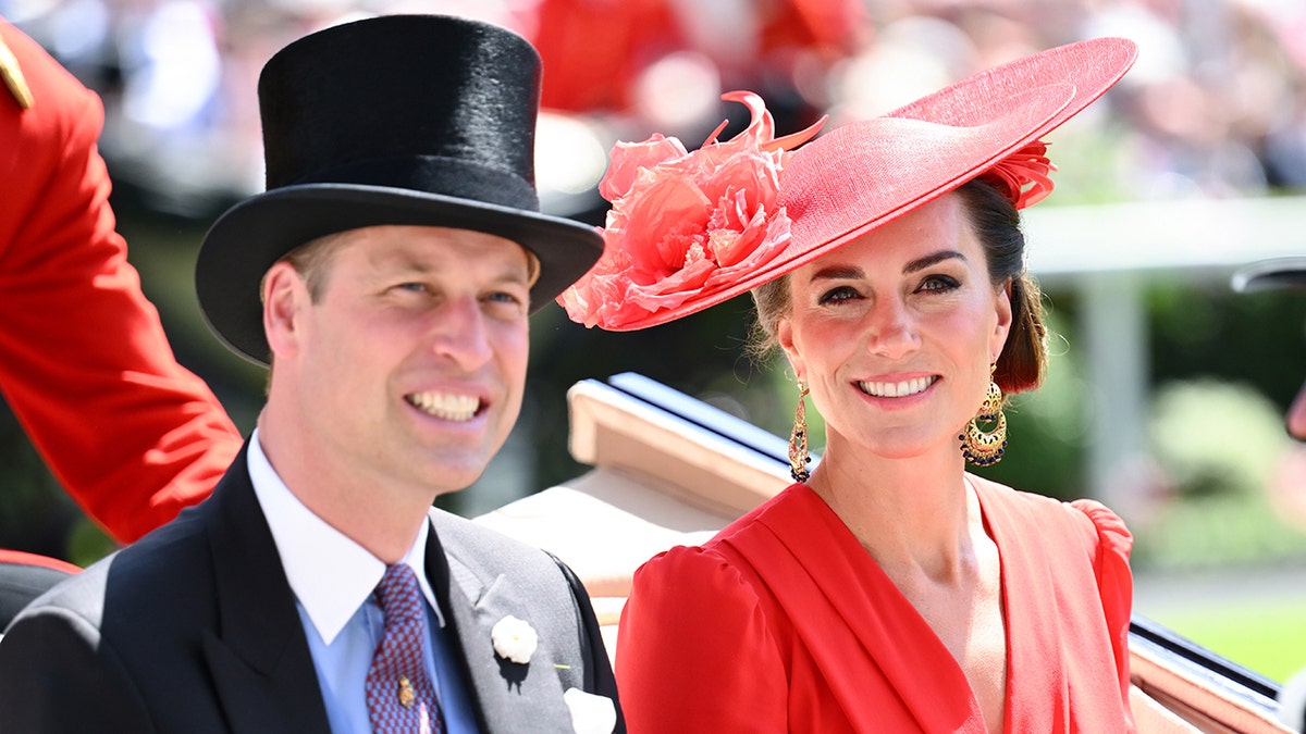 The Prince and Princess of Wales sitting in a carriage together in formal wear for Royal Ascot.