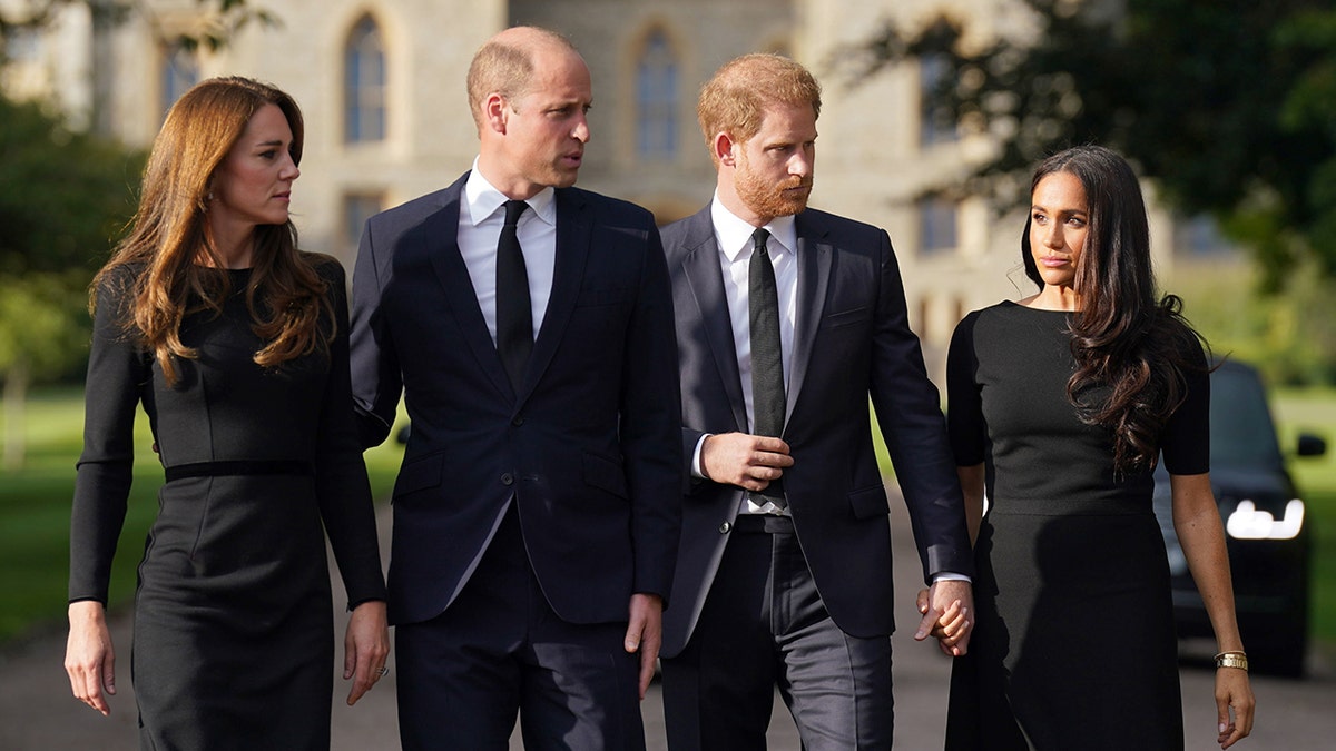 The Prince and Princess of Wales, as well as the Duke and Duchess of Sussex all wearing black