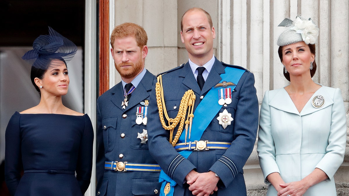 The Duke and Duchess of Sussex and the Prince and Princess of Wales on the balcony of Buckingham Palace