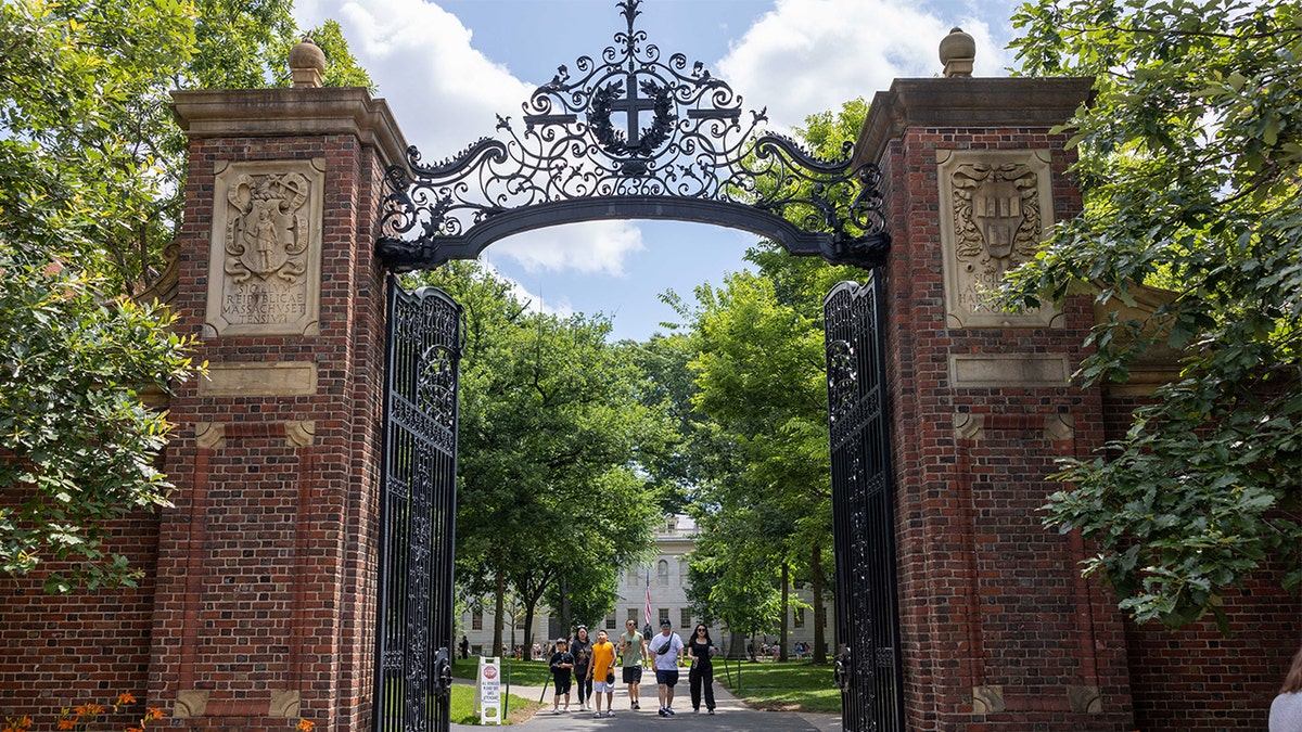 gate into Harvard Yard in Cambridge, Mass.