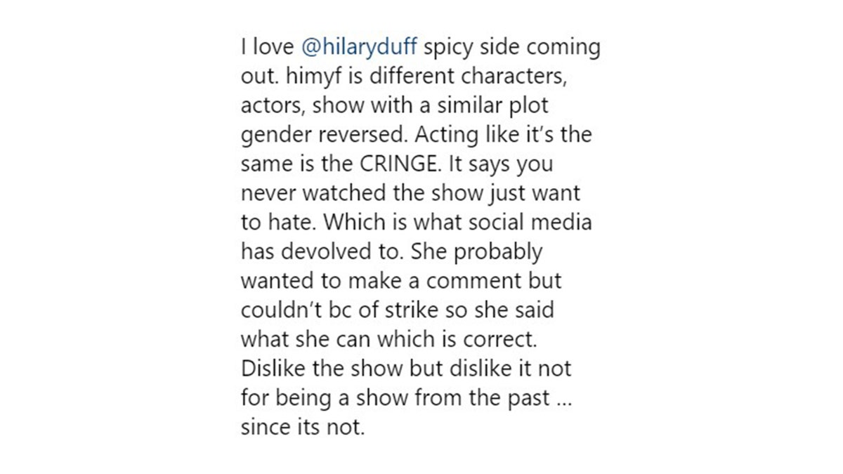 A comment supporting Hilary Duff