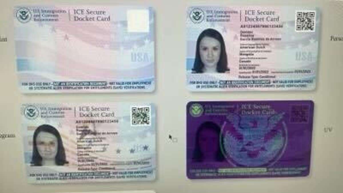Images show the ICE Secure Docket Card program.