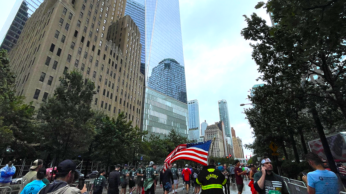 firefighter with american flag