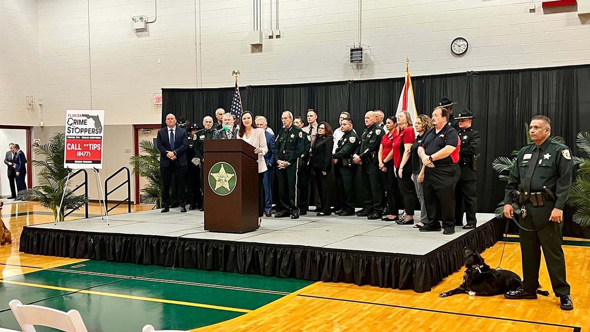 Florida Attorney General Ashley Moody on stage announcing Crime Stoppers initiative