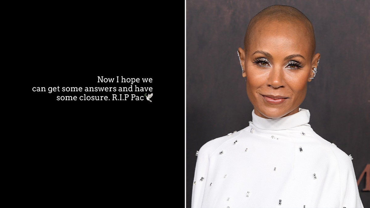 Text from Jada Pinkett Smith's Instagram post split screen with close up of Jada Pinkett Smith