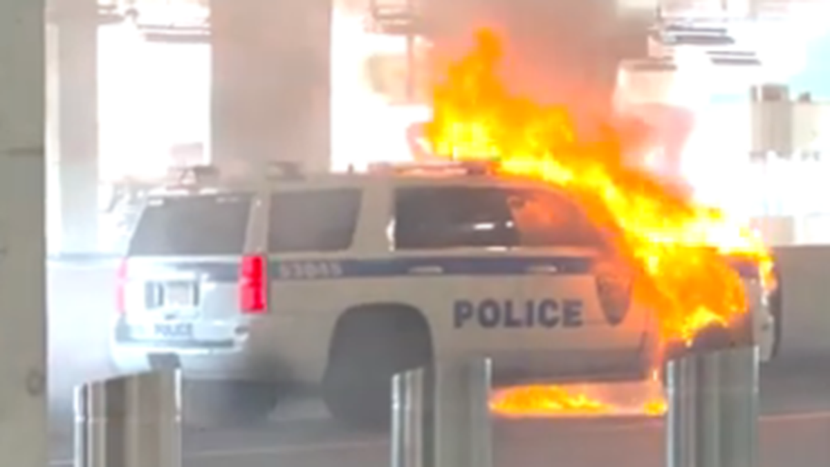 Police vehicle fire at NYC airport
