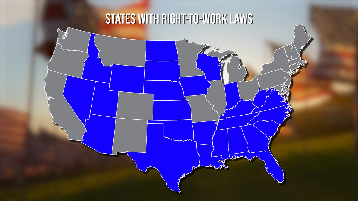 Map of 27 right to work states