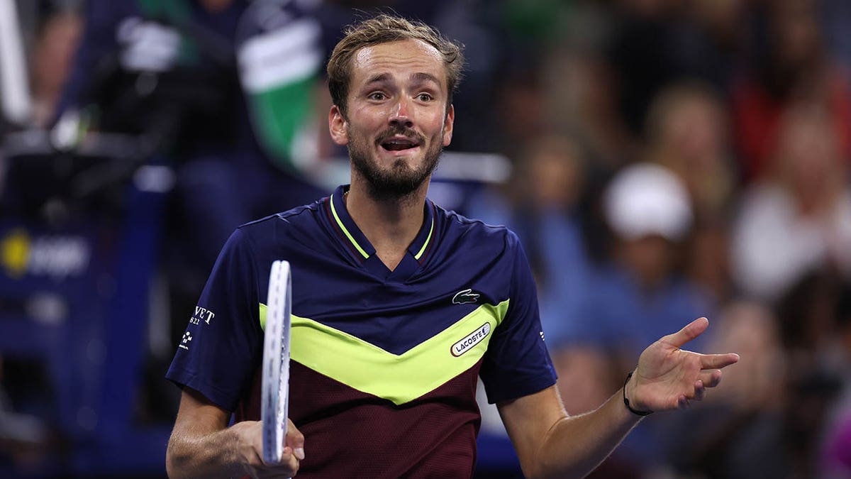 Daniil Medvedev reacts to a point