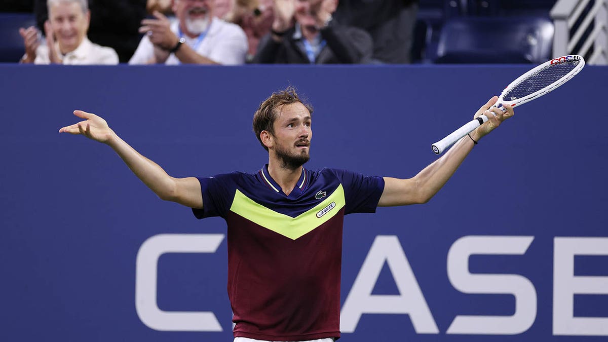 Daniil Medvedev reacts to a point