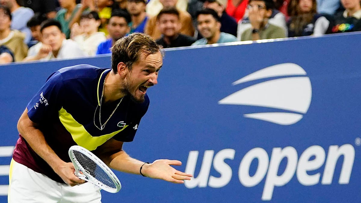 Daniil Medvedev reacts to a point