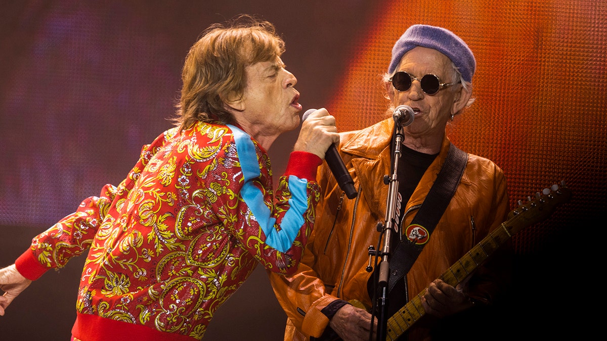 Mick Jagger and Keith Richards performing